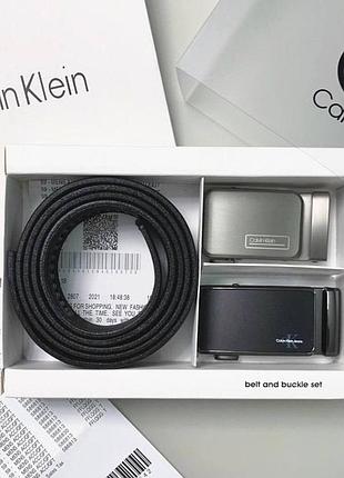 Мужской ремень с двумя пряжками calvin klein черный на подарок
