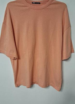 Футболка мужская персикового цвета over size cut zara regular, размер m - l.