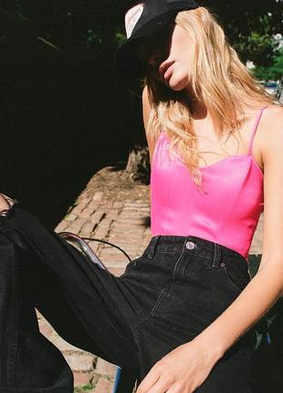 Стильный топ корсет сатиновый zara р. s розовый, фуксия