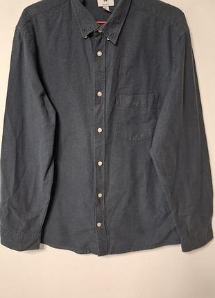 Сорочка рубашка чоловіча синя h&m щільна regular, розмір l - xl.