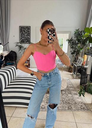 Стильний топ корсет сатиновий zara р. s рожевий, фуксія