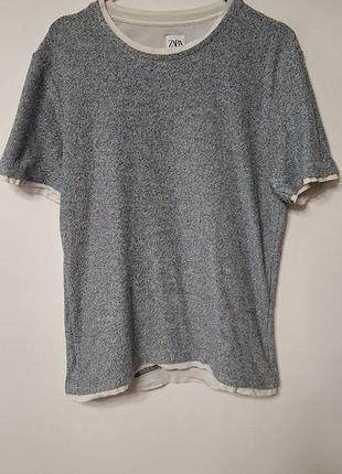 Футболка мужская синяя белая zara плотная regular, размер m - l.