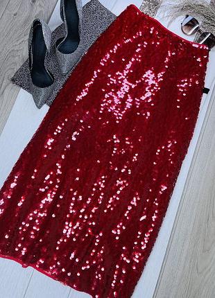 Нова міді спідниця m&s xxl червона спідниця в паєтках вечірня спідниця з розрізом спідниця великого розміру червона