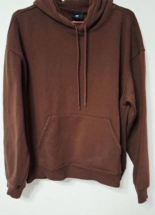 Худи кофта с капюшоном женская коричневая loose fit over size h&amp;m трикотажная regular, размер m - l