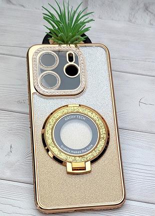 Чехол luxury diamond для xiaomi redmi note 14 4g global (код модели 24117rn76g / 24117rn76o) бампер золотой с кольцом подставкой