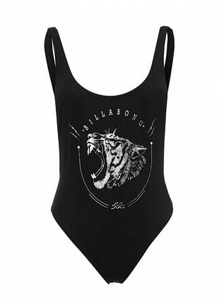 Слитный купальник billabong черного цвета с принтом тигра на груди суцільний литой черный купальник