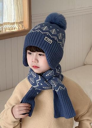 Детский комплект шарф + шапка fashion елка темно-синий 52-54, синий 3361425