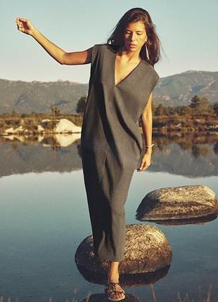 Сукня міді з суміші льону zara - xs, s, m