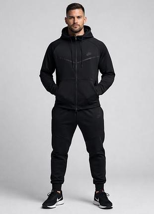 Чоловічий спортивний костюм nike tech fleece чорний double face великих розмірів 3xl-5xl,демісезонний ,осінній ,весняний костюм