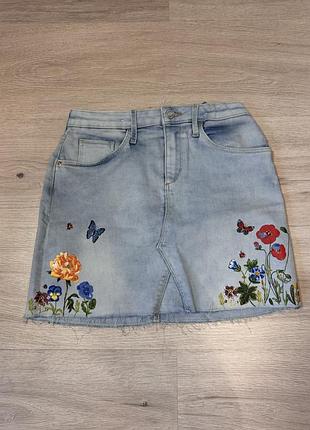 Спідниця джинсова дитяча h&m з вишивкою