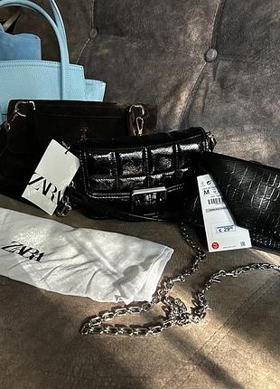 Нові сумки zara з бірками! лаковий багет & клатч кроко 🏷️