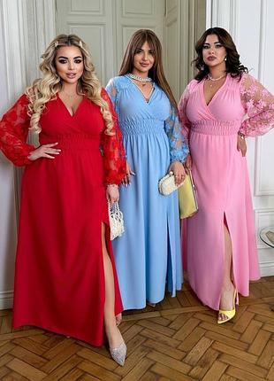 Платье макси с кружевными вставками