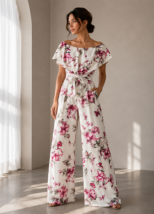 Елегантний квітковий комбінезон missguided — wide leg & off-shoulder