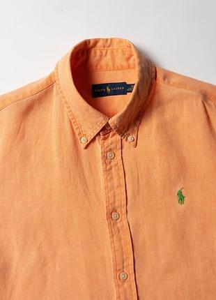 Ralph lauren pure linen long sleeve button down shirt peach orange [smh012776]