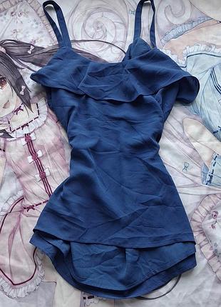 Приталена синя майка з рюшами вінтаж гранж y2k coquette opium downtown lolitta dollskill holliester легкий топ vintage grunge