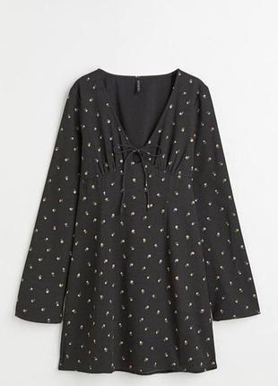 Женское черное платье мини с цветочным принтом h&amp;m