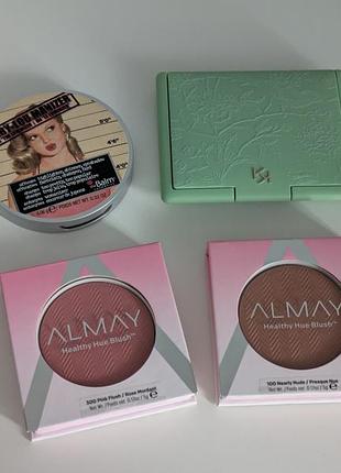 Хайлайтер the balm, бронзер kiko milano, румяна almay