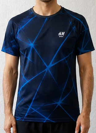 Футболка спортивна h&m sport drymove синя геометричний принт розмір m