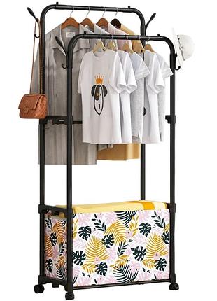 Двойная стойка для одежды на колесиках multifunctional shoe and hat rack 6035 175×57×34см / передвижная напольная вешалка