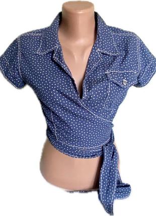Оригінал calvin klein jeans сорочка жіноча,піджак-сорочка легкий короткий на запах,синій у беж зірочку тонкий котон100%,.комір ,короткий рукав,s