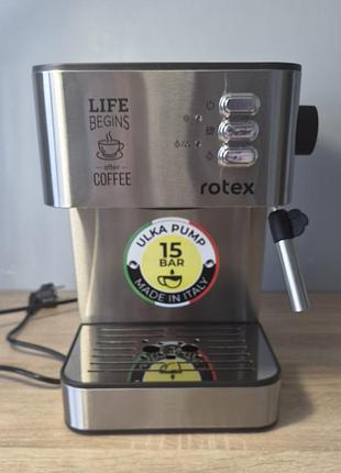 Ріжкова кавоварка еспресо rotex rcm750-s life espresso + коробка, пітчер та чашка у подарунок!