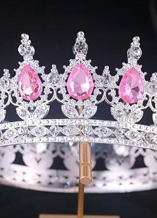 Корона в серебре с розовыми камнями