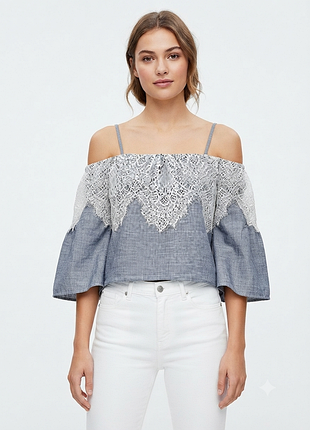 Стильная блузка в клетку с кружевом zara woman