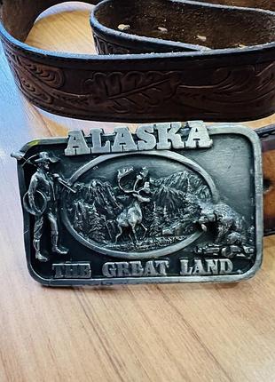 Шкіряний ремінь з масивною пряжкою “alaska the great land” (siskiyou buckle co.) 1200 грн