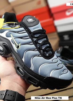 Мужские кроссовки nike air max plus tn темно-серые с салатовым комбинированные материалы найк аир макс плюс тн на весну, лето, осе
