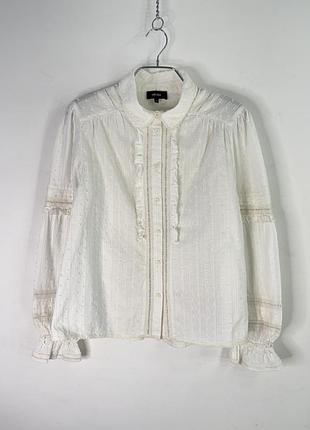 Me + em cotton dobby lace insert blouse in soft white 12 size
