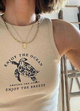Жіночий трикотажний топ pull&bear із принтом морської черепахи розмір оверсайз м/хл