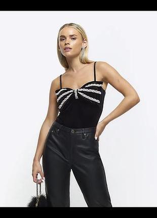 Боді з бантом в перлинах чорний river island xs
