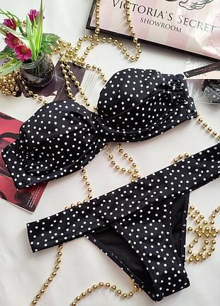 Купальник victoria's secret 32b 70b 75a 34a 34b 34c 75c 75b xs s m l 40 38 36 twist bandeau бандо с перекрутом в горошек
