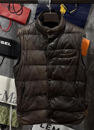 Жилетка чоловіча безрукавка двостороння massimo dutti leather коричневий синій m