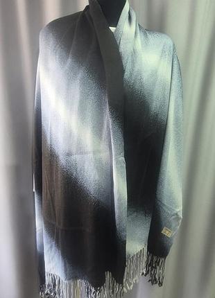 Новий шовковий палантин pashmina milano (190х80 см), чорно-сірий градієнт