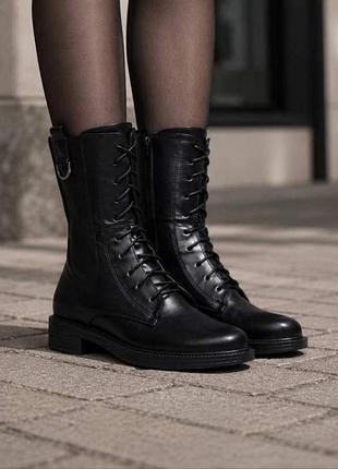 Женские высокие ботинки на шнуровке и молнии черные р. 36-41 стелька 23.7-26.3 см на флисе
