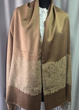 Новий елітний палантин pashmina з мереживом, кавово-бежевий (190х70 см)