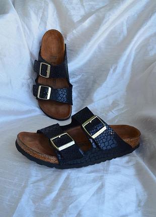 Шлепанцы birkenstock arizona цвет черный с рисунком змеиной чешуйки размер 39 стелька 25 см