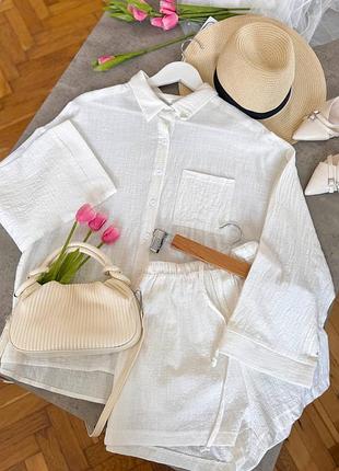 Лляний костюм шорти + сорочка🤍 100% linen