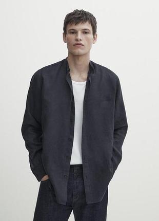 Льняна чоловіча сорочка massimo dutti з коміром-стійкою (нова)