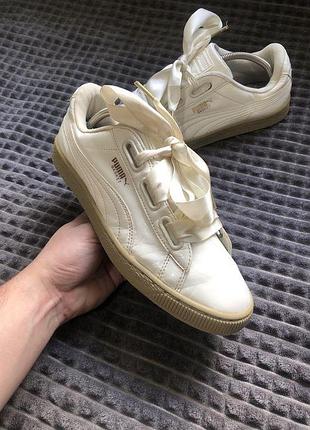 Puma basket (40.5) 26см женские кроссовки белые оригинал бантик кремові