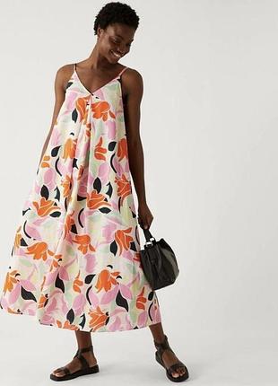 Яскравий лляний сарафан міді marks & spencer