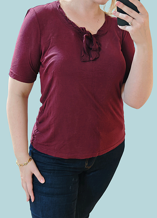 Бордовая трикотажная футболка с бантом tchibo (woman by tchibo), размер l / xl