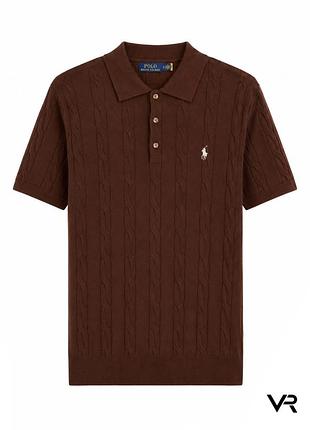 Поло polo ralph lauren premium brown с фактурной вязкой и вышитым логотипом