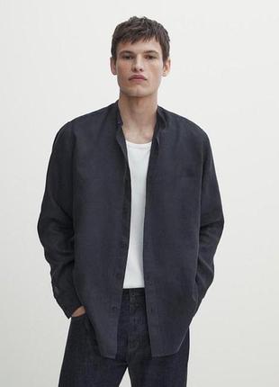 Льняна чоловіча сорочка massimo dutti з коміром-стійкою (нова)
