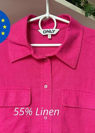 Рожева лляна сорочка only oversize льон + віскоза xs/s/m/l