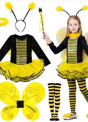 Дитячий карнавальний костюм бджілки ikali girls bumble bee 7–8 років (орієнтовно на зріст 122–128 см) (обруч з дефектом)