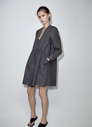 Актуальна трендова котонова сукня плаття з кишенями вільного крою zara m 38🔥🔥🔥