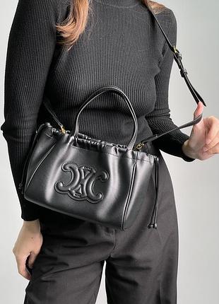 Сумка celine small cabas drawstring cuir triomphe in smooth calfskin tan black