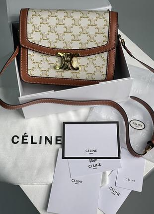 Сумка celine the triomphe bag canvas and calfskin white
